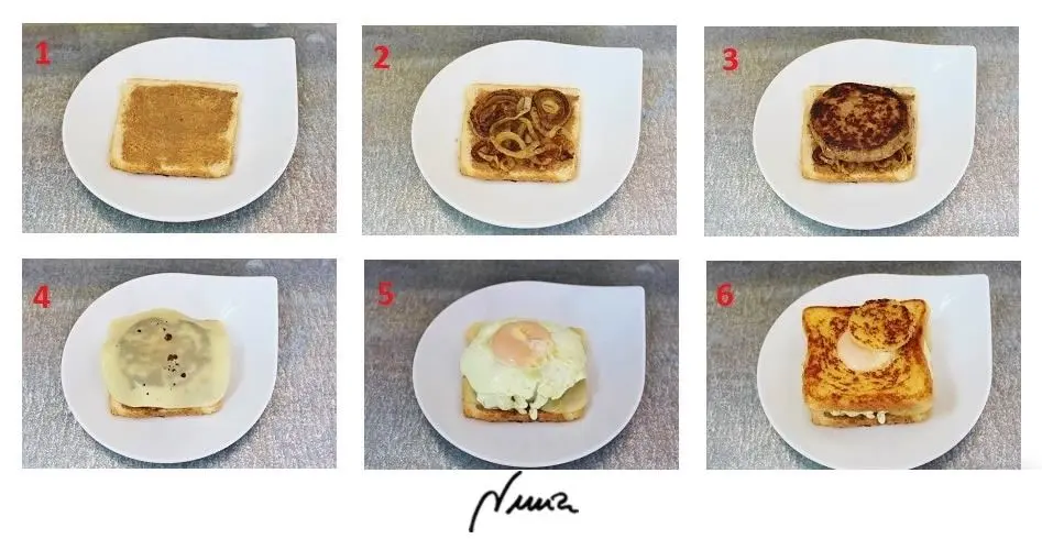 Sándwich Nuria, paso 9: En otra sartén con suficiente aceite, freír los huevos de uno en uno, a fuego suave…