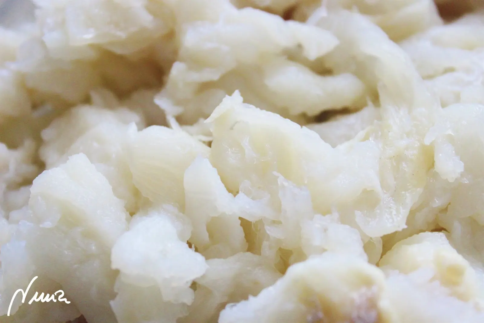 Porrusalda, paso 3: Cuando se haya desalado colocar el bacalao sobre papel absorbente de cocina y…