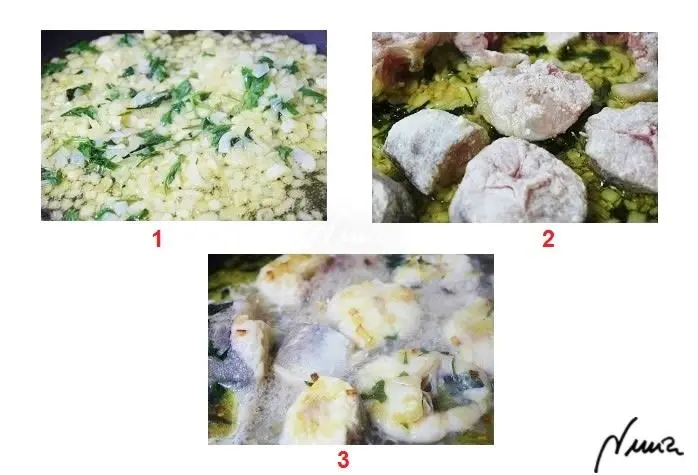 Merluza en salsa con mejillones, paso 11: 11. Cocer a fuego medio hasta que haya espesado la salsa, sin pasarse demasiado para que…