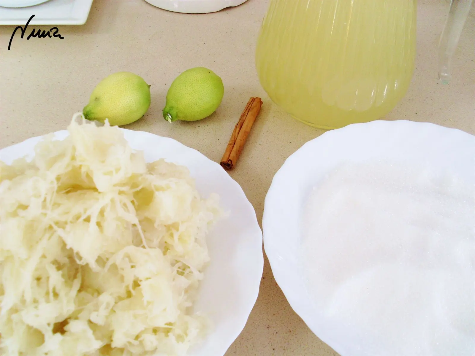 Cabello de ángel, dos formas de prepararlo, paso a paso, paso 14: Pesar el azúcar: la mitad de la cantidad de pulpa: 400 gramos de azúcar.