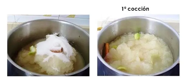 Cabello de ángel, dos formas de prepararlo, paso a paso, paso 16: Hervir 10-15 minutos a fuego fuerte, removiendo a menudo. (1 ª cocción).