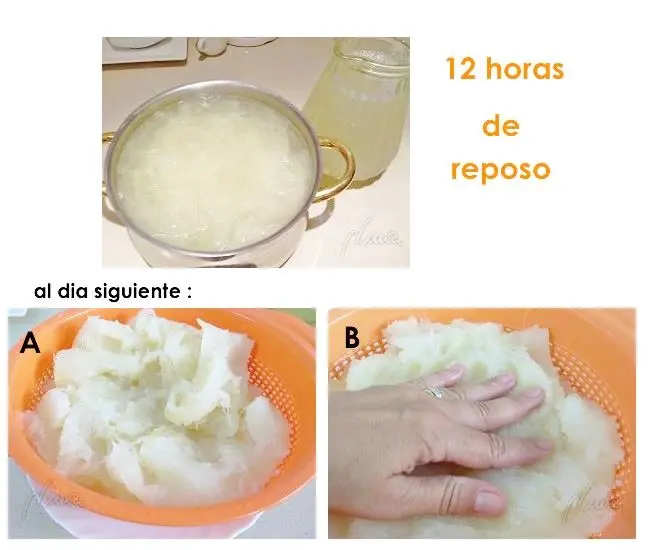 Cabello de ángel, dos formas de prepararlo, paso a paso, paso 9: Poner toda la pulpa en una cacerola, echar agua fría hasta cubrirlo y dejar reposar 12…