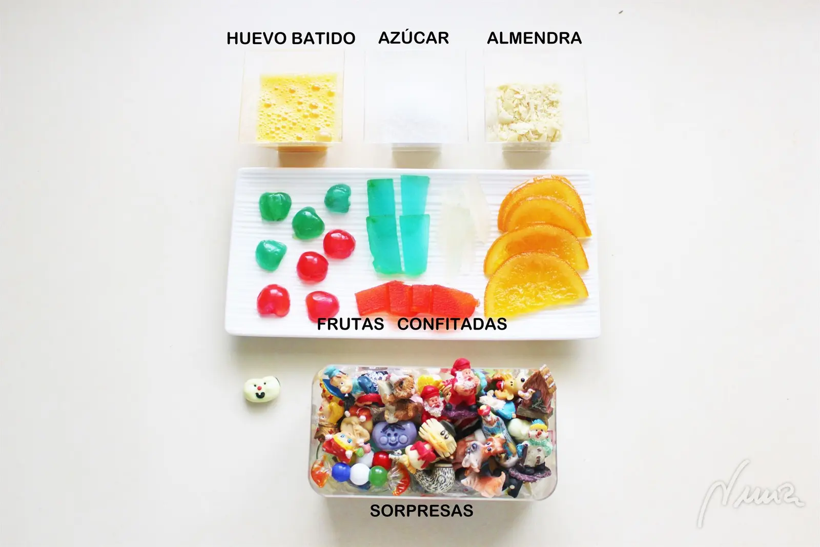 Roscón de Reyes, paso 26: 26- Cortar en láminas las frutas confitadas y luego en tiras o rectángulos.