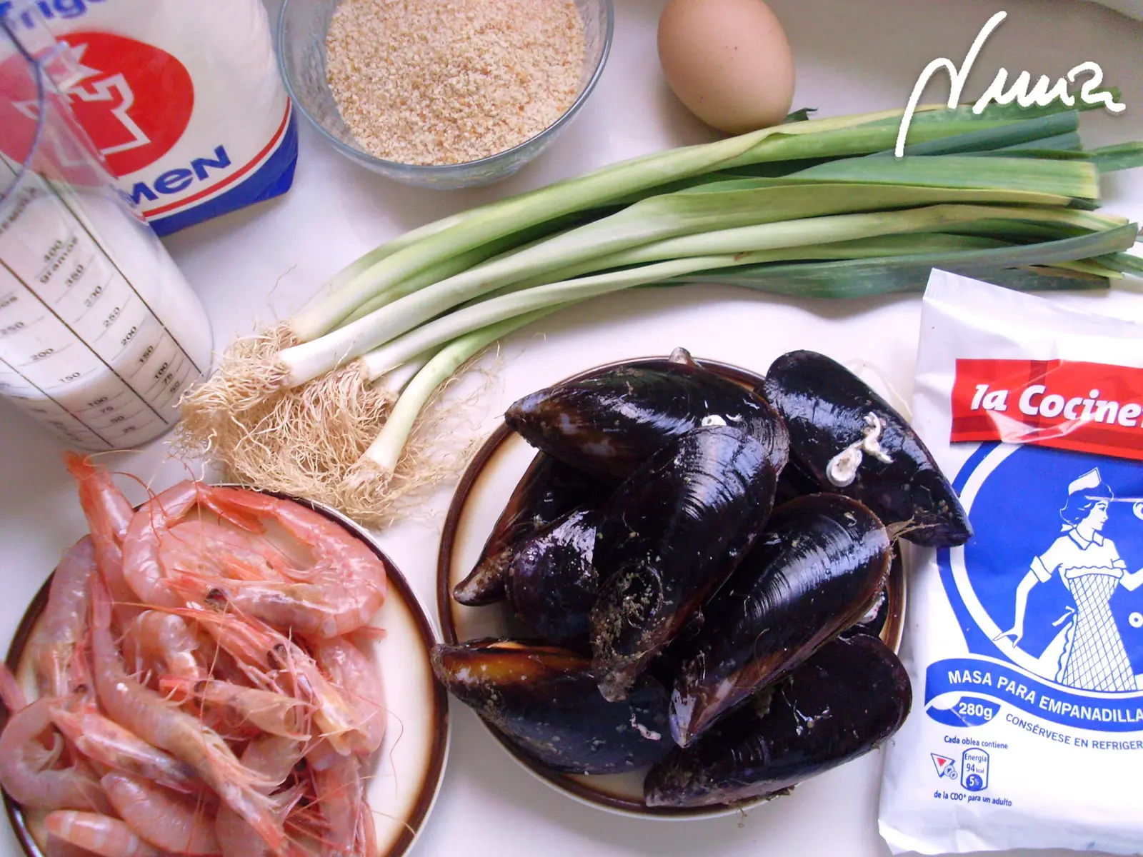 Empanadillas crujientes con gambas y mejillones: ingredientes