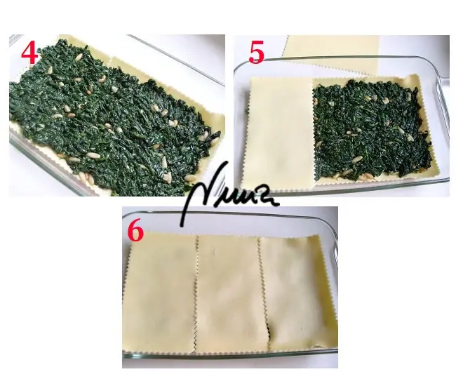 Lasaña de espinacas con piñones, paso 9: Volver a cubrir esta capa con otra de lasaña -5-6-