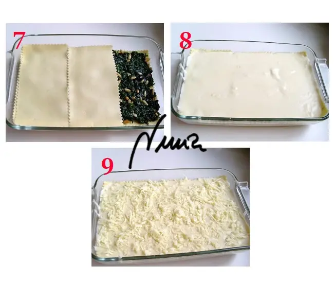 Lasaña de espinacas con piñones, paso 13: Repartir el queso rallado por encima. -9-.