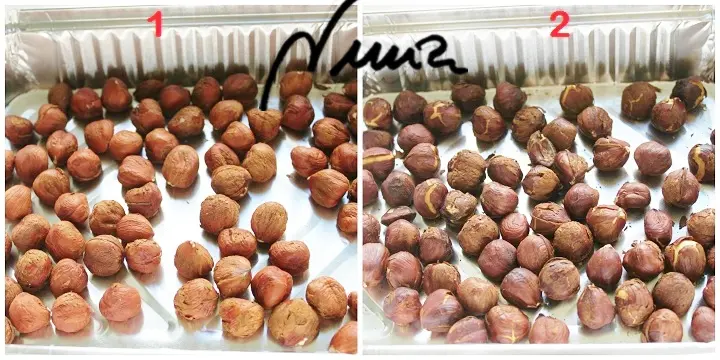 Crema de cacao con avellanas (Sutella), paso 4: Hornear durante 20 minutos, moviéndolas un par de veces durante el horneado con una…