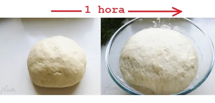 Focaccia con tomatitos cherry y orégano, paso 2: Dejar levar en un cuenco, lejos de corrientes de aire, tapada con un trapo en un lugar…