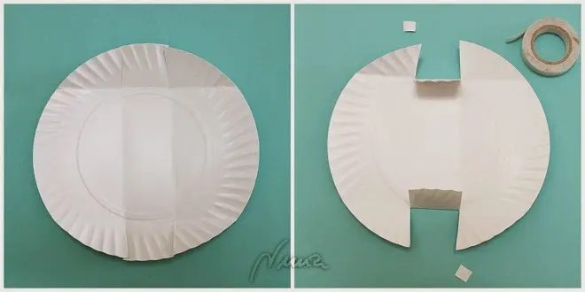 Caja de presentación, paso 4: 4- Doblar hacia el centro del plato esos 2 tramos centrales, y cortar 2 trocitos de…