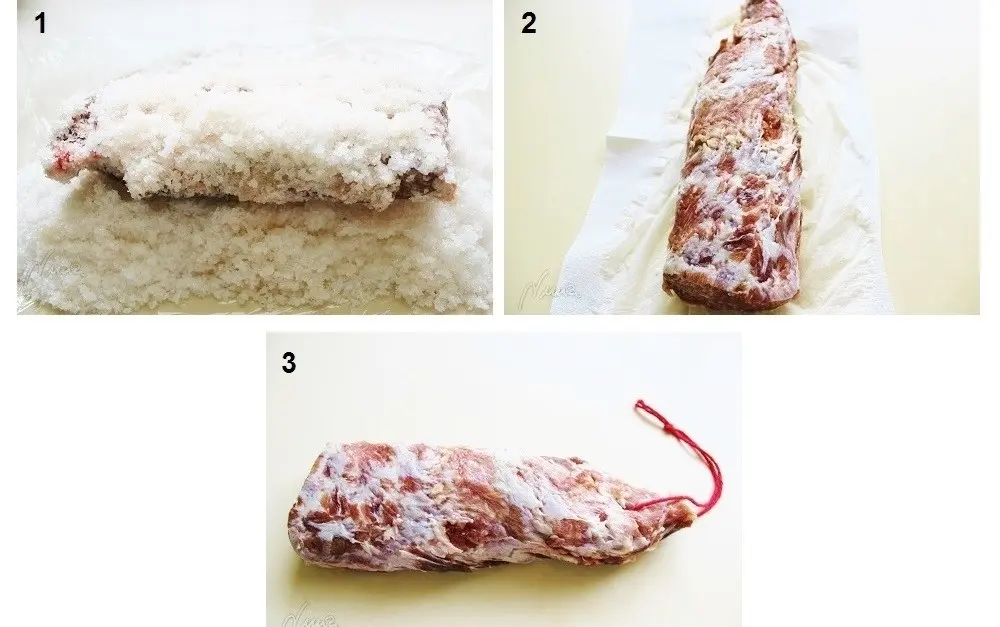 Lomo de cerdo ibérico curado, paso 7: Meter la cuerda en dicho agujero y anudar el extremo para poder colgarlo -3-.