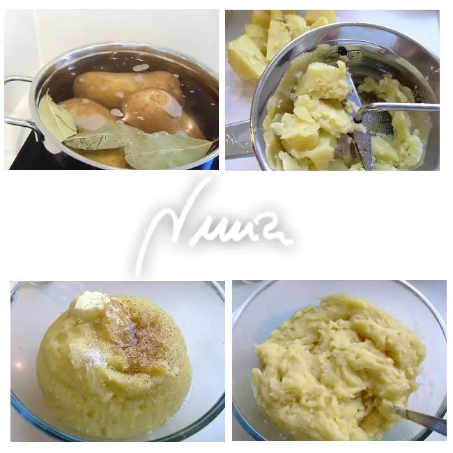 Rollo de patata con carne, paso 12: remover hasta homogeneizar todo.